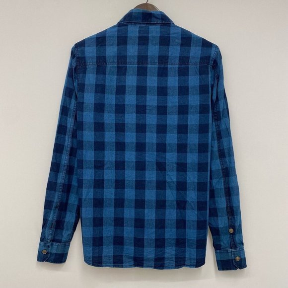 True Religion Men's Size S Blue Plaid Check Double Pocket Embroidered Logo Shirt - Picture 4 of 7